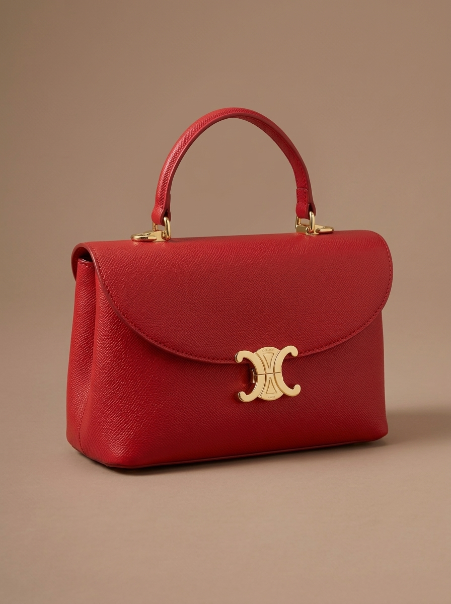 Red Structured Top Handle Bag