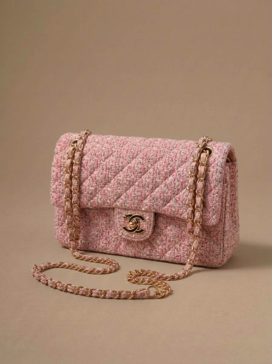 Pink Tweed Quilted Flap Bag