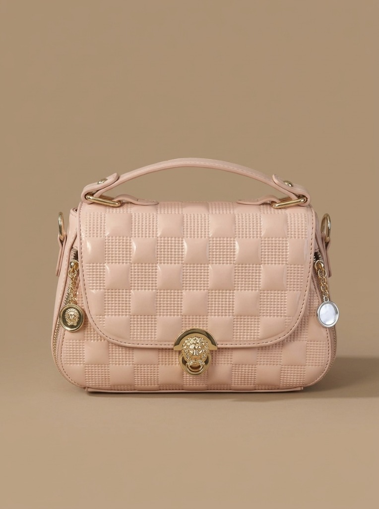 Pink Quilted Lion Head Clasp Bag