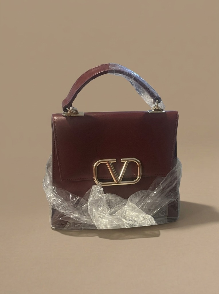 Burgundy V-Logo Top Handle Bag