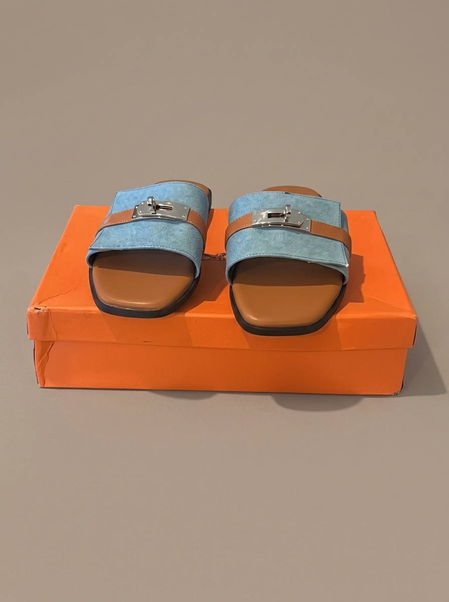 Hermès Light Blue Suede Sandals