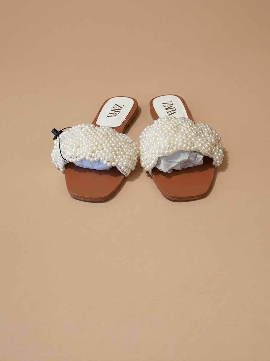 Zara Pearl Embellished Slides