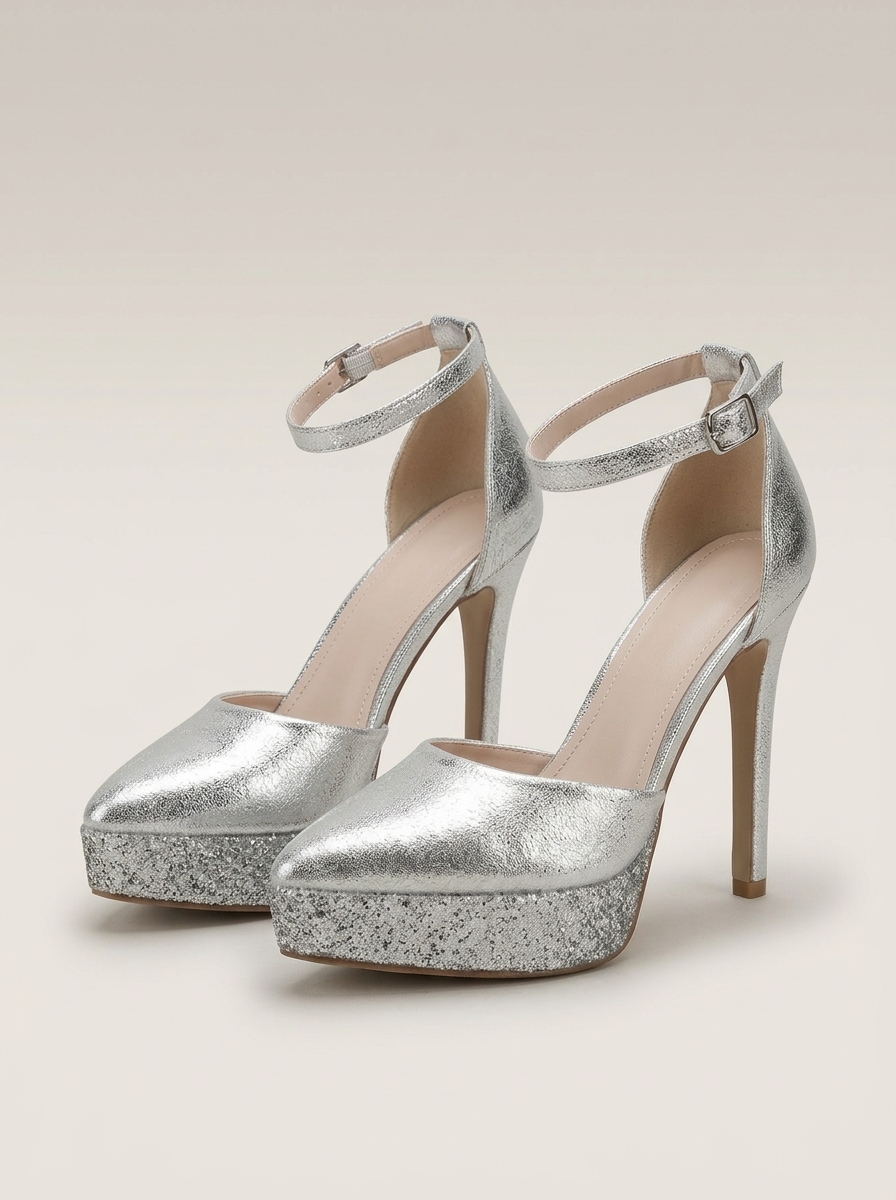 Silver Glitter Platform Heels