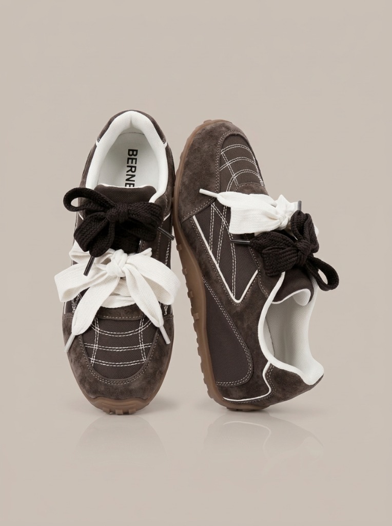 Berness Women's Fashion Sneakers Two-Tone Bow Laces Retro Casual Shoes