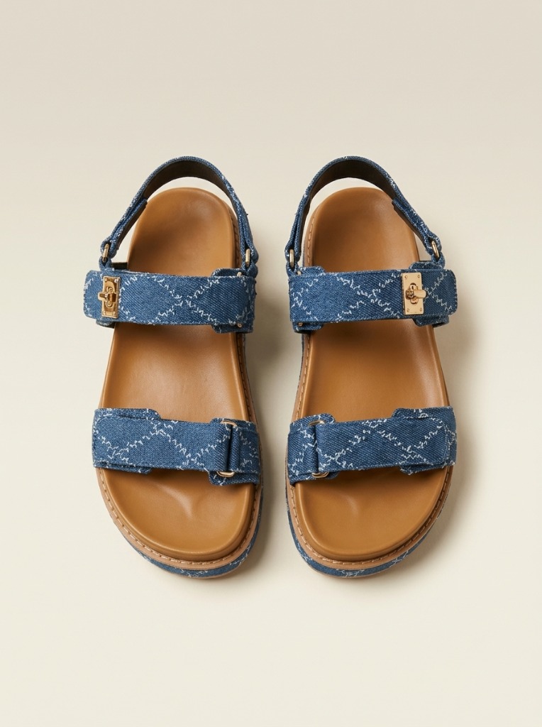 Denim Double Strap Sandals