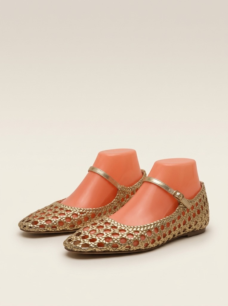 Golden Woven Cutout Ballet Flats